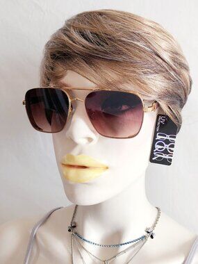 Gold Square Aviator Sunglasses Brown Gradient Lens